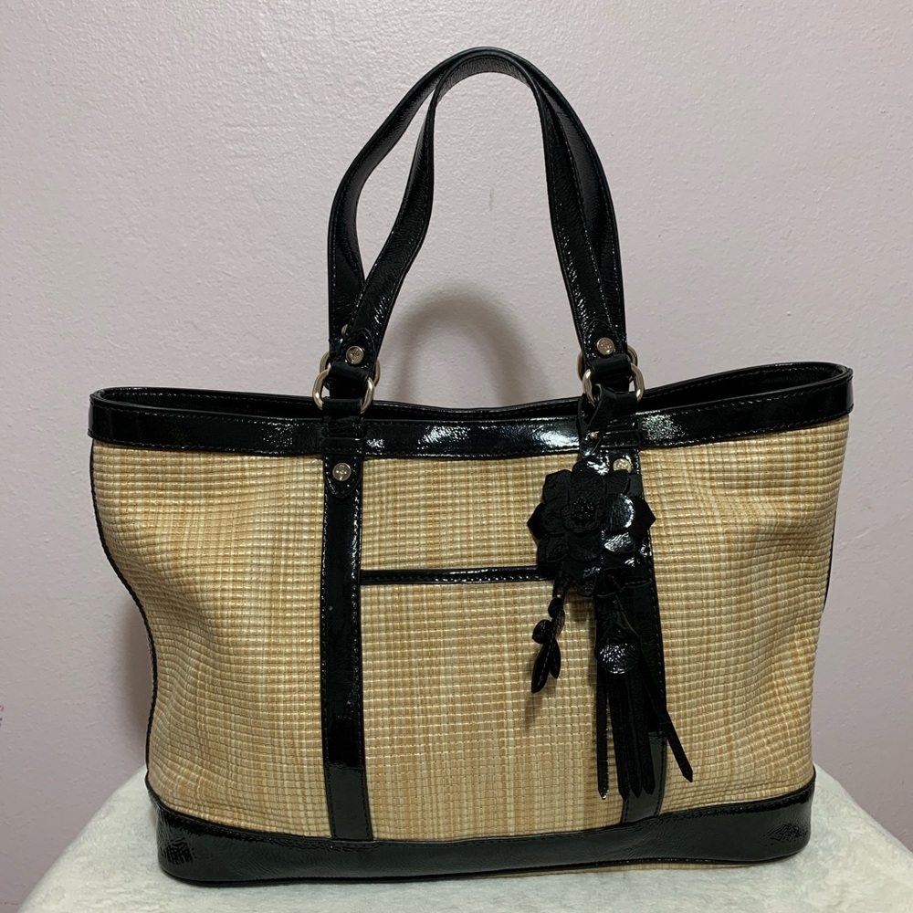 Cole Haan woven bag/ patent leather trim